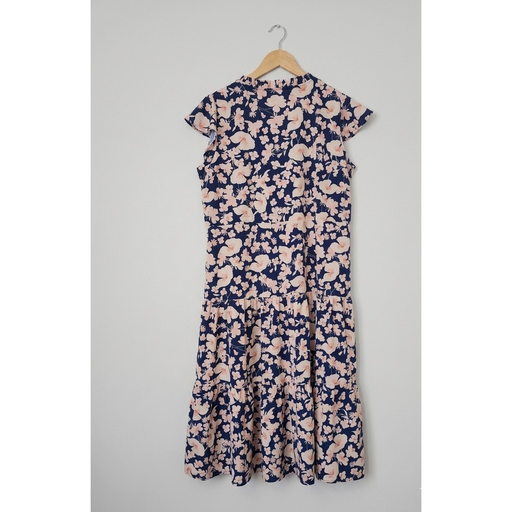 Grace Karin Floral Tiered Midi Dress Navy Blue Peach Flutter Sleeve Smocked‎ Med - Picture 8 of 12